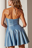 Load image into Gallery viewer, Blue A Line Strapless Short Satin Prom Dress