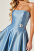 Load image into Gallery viewer, Blue A Line Strapless Short Satin Prom Dress