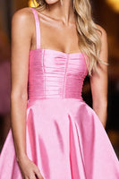 Load image into Gallery viewer, Pink A Line Spaghetti Straps Satin Short Prom Dress