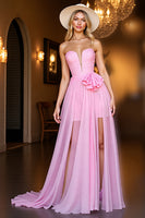 Load image into Gallery viewer, Pink Chiffon Corset Ruffled Maxi Prom Dress with Ruffles
