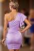Load image into Gallery viewer, Lilac One Shoulder Bodycon Satin Short Prom Dress