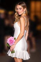 Load image into Gallery viewer, White Ruffled Bodycon Spaghetti Straps Short Prom Dress