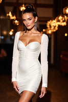 Load image into Gallery viewer, White Ruched Satin Short Tight Prom Dress with Bow