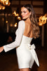 Load image into Gallery viewer, White Ruched Satin Short Tight Prom Dress with Bow