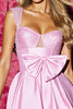 Load image into Gallery viewer, Sparkly Pink Satin Short Corset Prom Dress with Bow