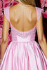 Load image into Gallery viewer, Sparkly Pink Satin Short Corset Prom Dress with Bow