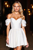 Load image into Gallery viewer, White A Line Off the Shoulder Satin Short Prom Dress with Ruffles