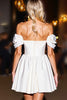 Load image into Gallery viewer, White A Line Off the Shoulder Satin Short Prom Dress with Ruffles
