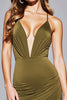 Load image into Gallery viewer, Army Green Bodycon Satin Spaghetti Straps Short Prom Dress