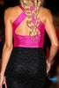 Load image into Gallery viewer, Sparkly Black and Fuchsia Halter Keyhole Bodycon Short Prom Dress