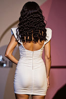 Load image into Gallery viewer, White Satin Cap Sleeves Bodycon Short Prom Dress