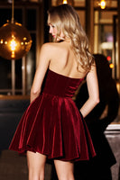 Load image into Gallery viewer, Burgundy Velvet Corset A Line Short Prom Dress