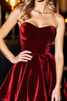 Load image into Gallery viewer, Burgundy Velvet Corset A Line Short Prom Dress