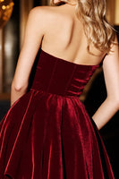Load image into Gallery viewer, Burgundy Velvet Corset A Line Short Prom Dress