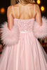 Load image into Gallery viewer, Sparkly Blush Sequin Corset Short Prom Dress with Feathers