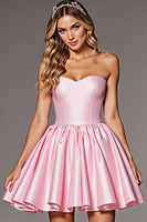 Load image into Gallery viewer, Pink Satin Corset A Line Short Prom Dress with Bow