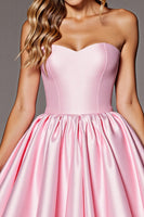 Load image into Gallery viewer, Pink Satin Corset A Line Short Prom Dress with Bow