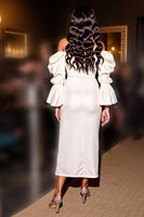 Load image into Gallery viewer, White Corset Tight Midi Satin Prom Dress with Slit