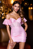 Load image into Gallery viewer, Pink Satin Short Corset Prom Dress with Beading