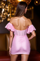 Load image into Gallery viewer, Pink Satin Short Corset Prom Dress with Beading