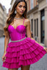 Load image into Gallery viewer, Fuchsia A Line Tiered Short Prom Dress with Ruffles