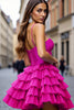 Load image into Gallery viewer, Fuchsia A Line Tiered Short Prom Dress with Ruffles