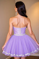 Load image into Gallery viewer, Sparkly Purple Sequin A Line Corset Short Prom Dress