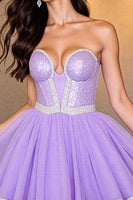 Load image into Gallery viewer, Sparkly Purple Sequin A Line Corset Short Prom Dress