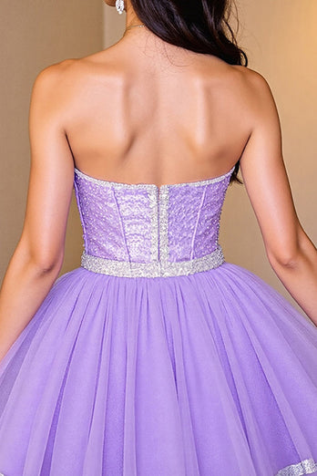 Sparkly Purple Sequin A Line Corset Short Prom Dress