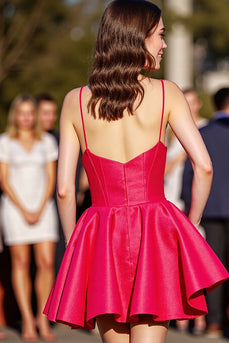 Red A Line Satin Ruched Short Prom Dress
