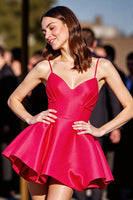 Load image into Gallery viewer, Red A Line Satin Ruched Short Prom Dress