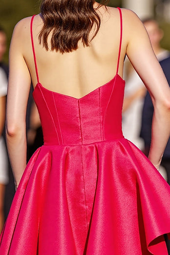 Red A Line Satin Ruched Short Prom Dress
