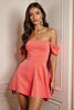 Load image into Gallery viewer, Orange Satin A Line Off the Shoulder Short Prom Dress