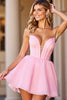 Load image into Gallery viewer, Pink Corset A Line Deep V-Neck Short Prom Dress