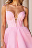 Load image into Gallery viewer, Pink Corset A Line Deep V-Neck Short Prom Dress