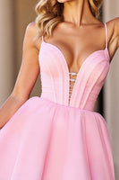 Load image into Gallery viewer, Pink Corset A Line Deep V-Neck Short Prom Dress
