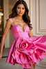 Load image into Gallery viewer, Fuchsia Satin A Line Short Prom Dress with Flower