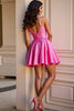 Load image into Gallery viewer, Fuchsia Satin A Line Short Prom Dress with Flower