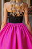 Load image into Gallery viewer, Black and Fuchsia Satin Strapless A Line Short Prom Dress