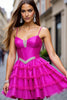 Load image into Gallery viewer, Fuchsia Corset Ruffled Short Prom Dress with Beading