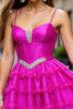Load image into Gallery viewer, Fuchsia Corset Ruffled Short Prom Dress with Beading