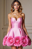 Load image into Gallery viewer, Pink Satin Floral Sweetheart Short Prom Dress
