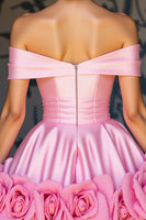 Load image into Gallery viewer, Pink Satin A Line Floral Short Prom Dress