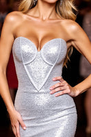 Load image into Gallery viewer, Sparkly Silver Sequin Sweetheart Bodycon Short Prom Dress