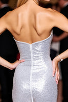Load image into Gallery viewer, Sparkly Silver Sequin Sweetheart Bodycon Short Prom Dress
