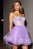 Load image into Gallery viewer, Sparkly Lilac Tulle Corset Sweetheart Short Prom Dress