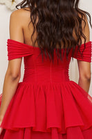 Load image into Gallery viewer, Red A Line Tulle Tiered Corset Short Prom Dress with Ruffles