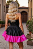Load image into Gallery viewer, Black and Fuchsia Satin Corset Strapless Short Prom Dress