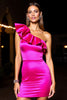 Load image into Gallery viewer, Fuchsia Satin One Shoulder Short Prom Dress with Ruffles