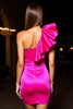 Load image into Gallery viewer, Fuchsia Satin One Shoulder Short Prom Dress with Ruffles